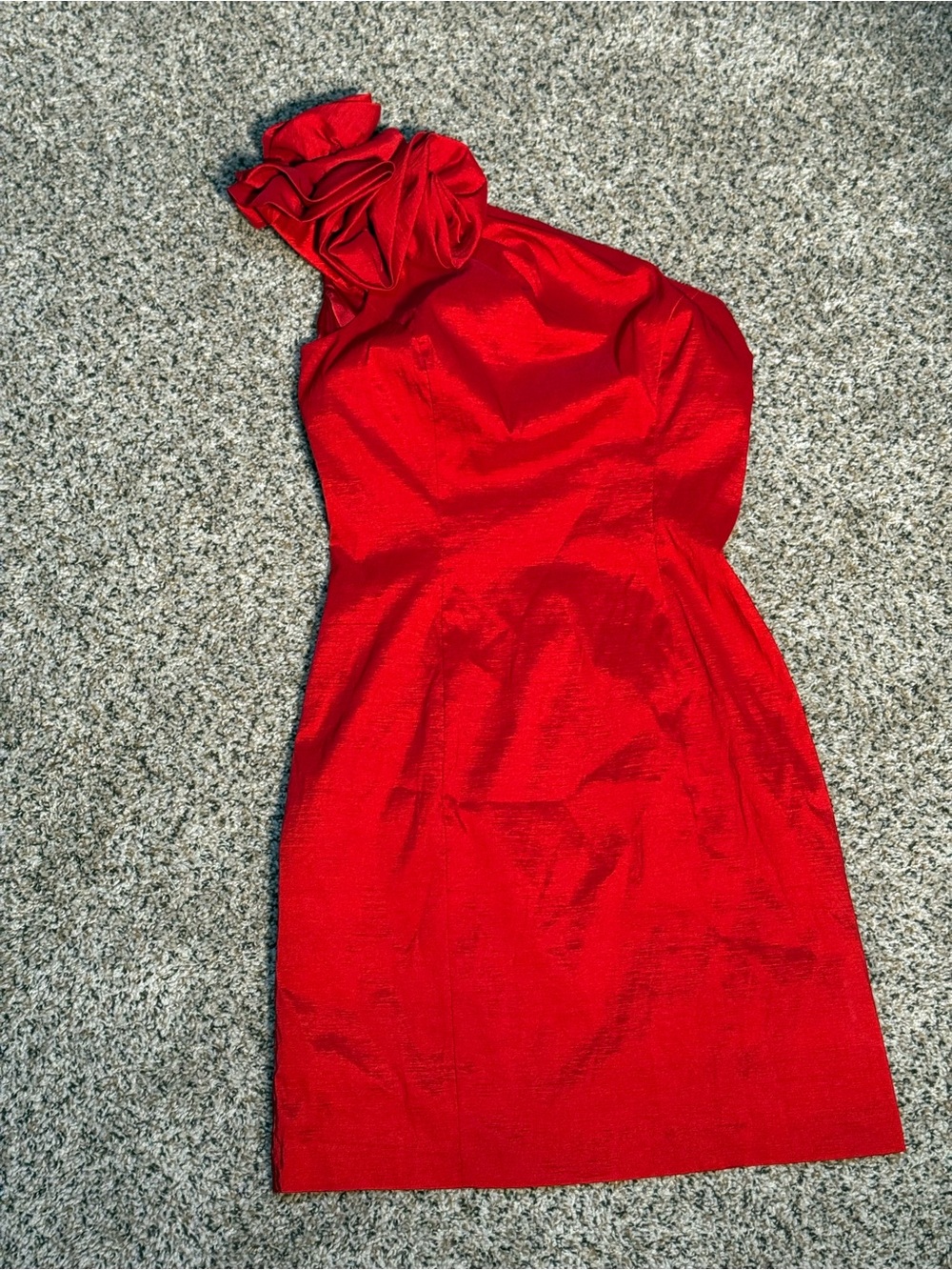 Cache Red One-Shoulder Ruffle Cocktail Dress